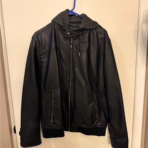 Zara Double Zipper Faux Leather Jacket w/ Removable Hoodie